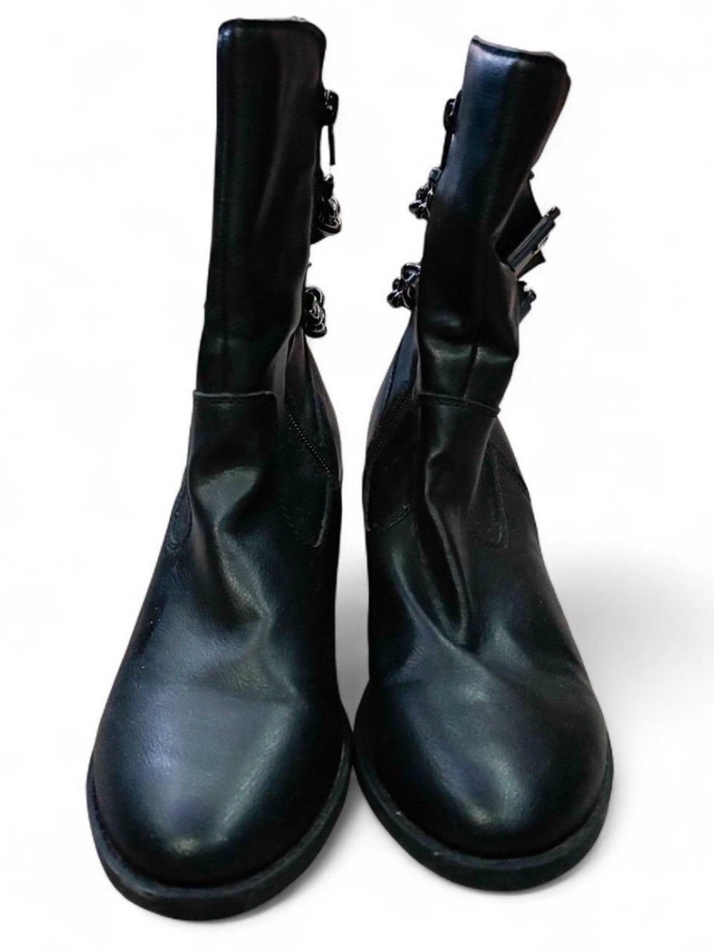 Women’s Black Faux Leather Mid-Calf Zip Boots